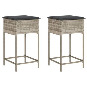 vidaXL Taburetes de cocina y cojines 2 uds rat&aacute;n sint&eacute;tico gris claro