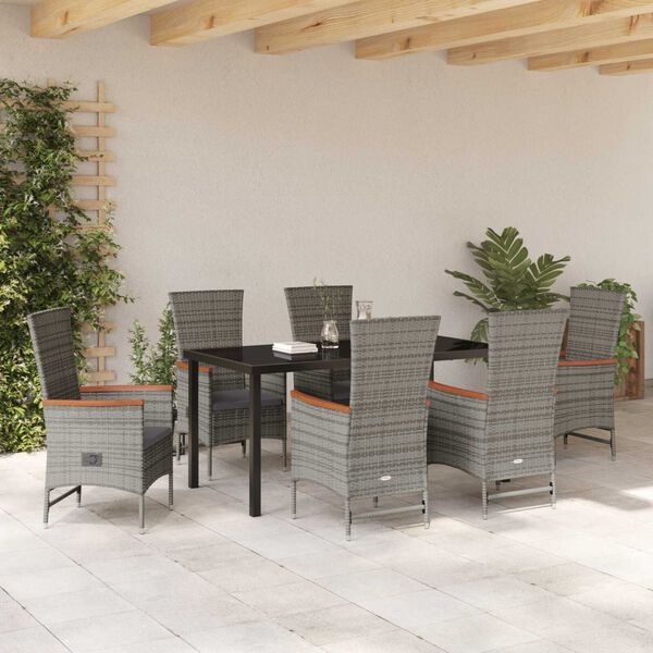 vidaXL Conjunto de Comedor de Jard&iacute;n con coj&iacute;n 7 pcs Gris