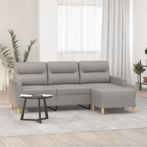 vidaXL Sof&aacute; de 3 plazas con taburete de tela gris claro 180 cm