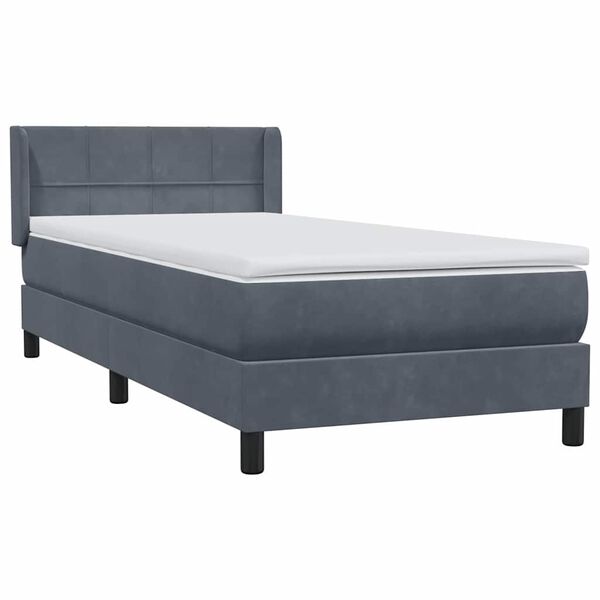 vidaXL Cama box spring con colch&oacute;n terciopelo gris oscuro 90x220 cm