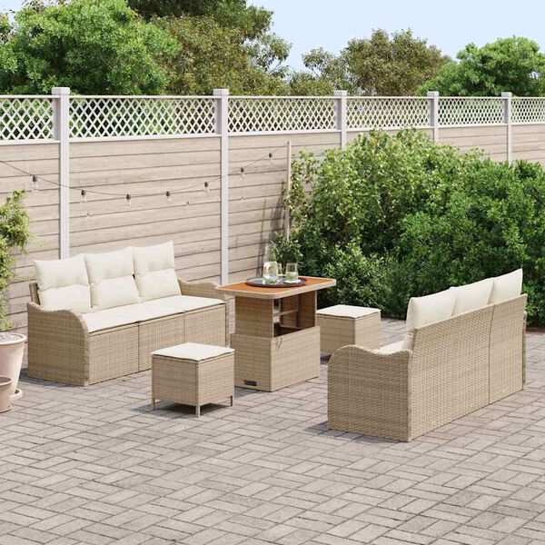 vidaXL Conjunto de sof&aacute; de jard&iacute;n con coj&iacute;n 9 pcs Beige y Crema