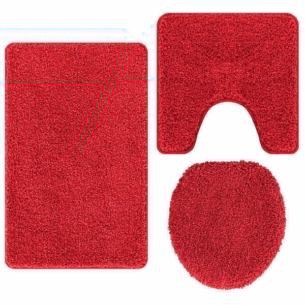 vidaXL Conjunto de alfombra de ba&ntilde;o antideslizante 3 pcs Rojo PP