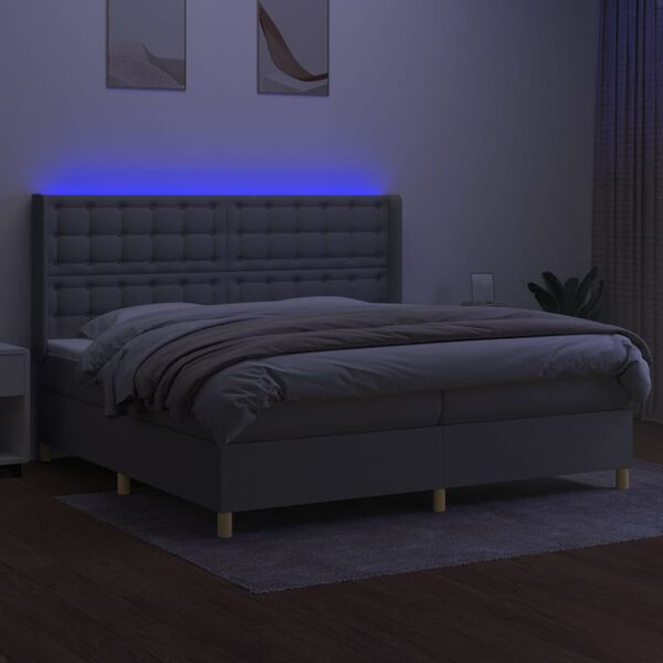 vidaXL Cama box spring con colch&oacute;n tela y LED gris claro 200x200 cm