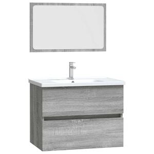 vidaXL Set de muebles de ba&ntilde;o 2 pzas madera contrachapada gris sonoma