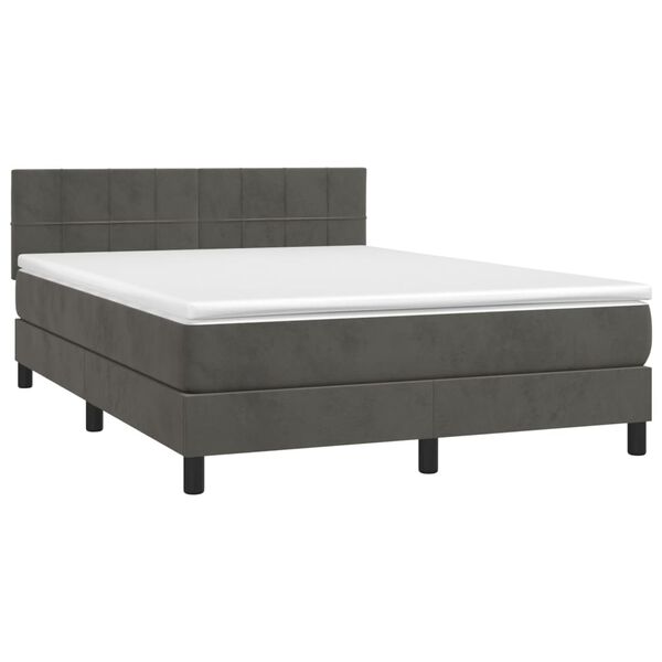 vidaXL Cama box spring colch&oacute;n y LED terciopelo gris oscuro 140x200 cm