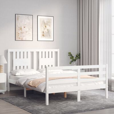 vidaXL Estructura cama de matrimonio con cabecero madera maciza blanco
