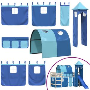 vidaXL Cortinas para cama alta con t&uacute;nel y torre azul