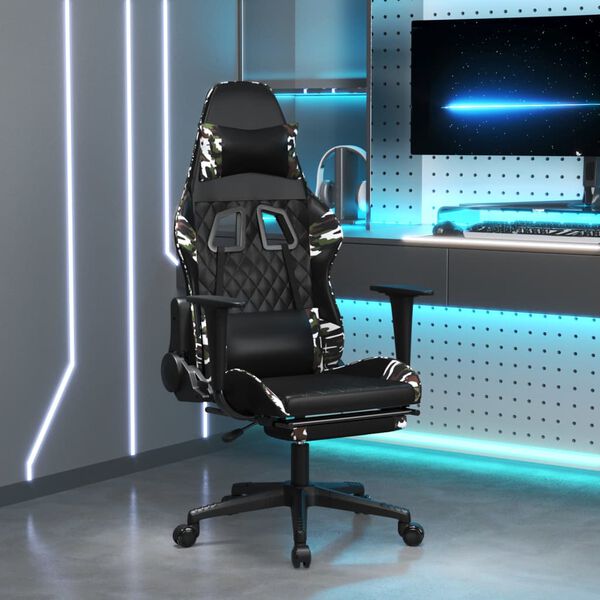 vidaXL Silla gaming con reposapi&eacute;s cuero sint&eacute;tico negro camuflaje