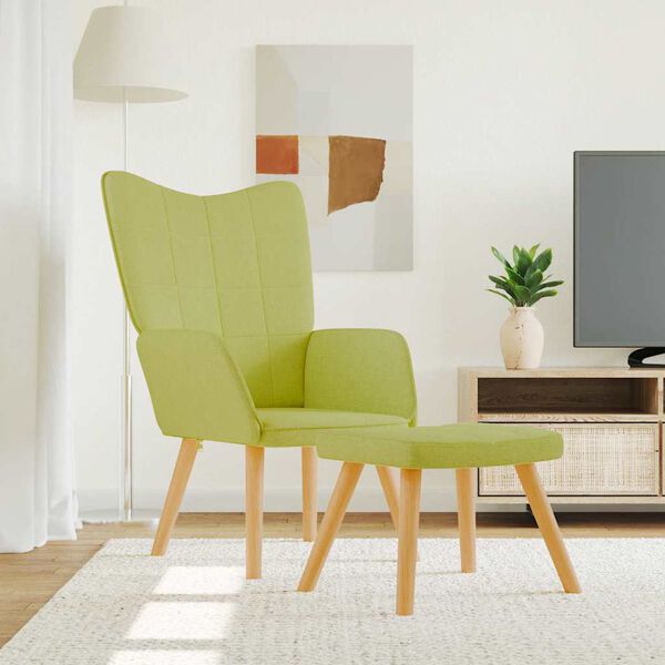 vidaXL Silla de relajaci&oacute;n con taburete de tela verde