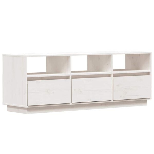 vidaXL Mueble de TV de madera maciza de pino blanco 140x37x50 cm