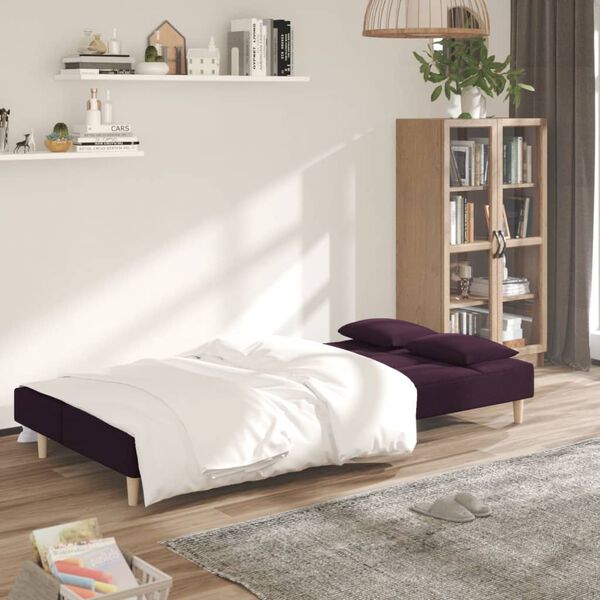 vidaXL Sof&aacute; cama de 2 plazas con dos almohadas tela morado