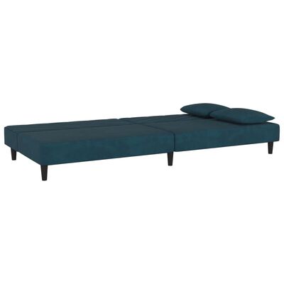 vidaXL Sofá cama de 2 plazas con dos almohadas terciopelo azul