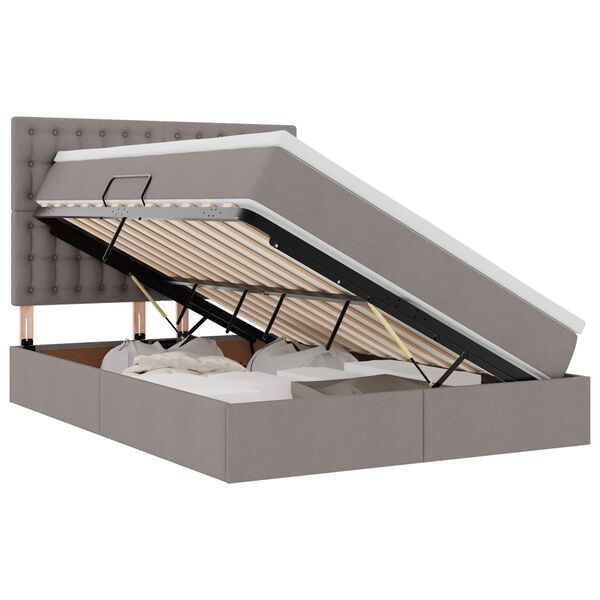 vidaXL Cama con almacenamiento y LED Taup&eacute; 140 x 200 cm Poli&eacute;ster