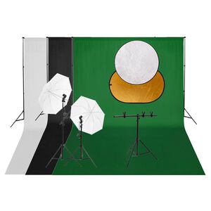 vidaXL Kit de estudio fotogr&aacute;fico con set de luces, fondo y reflector