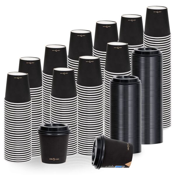 vidaXL Vasos de papel para caf&eacute; con tapas 1000 uds negro 120 ml