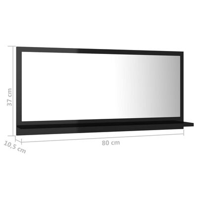 vidaXL Espejo de baño madera contrachapada negro brillo 80x10,5x37 cm