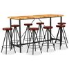 vidaXL Set muebles de bar 9 pzas madera maciza acacia cuero aut&eacute;ntico