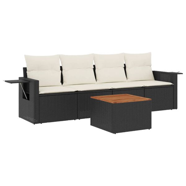 vidaXL Set de muebles de jardín 5 pzas y cojines ratán sintético negro