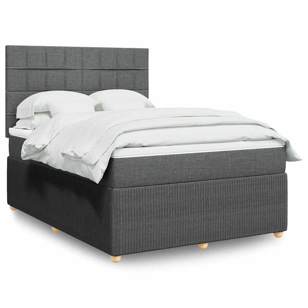vidaXL Cama box spring con colch&oacute;n tela gris oscuro 140x200 cm