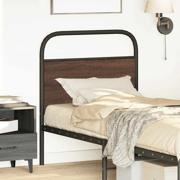 vidaXL Cabecero de acero y madera de ingenier&iacute;a marr&oacute;n roble 75 cm