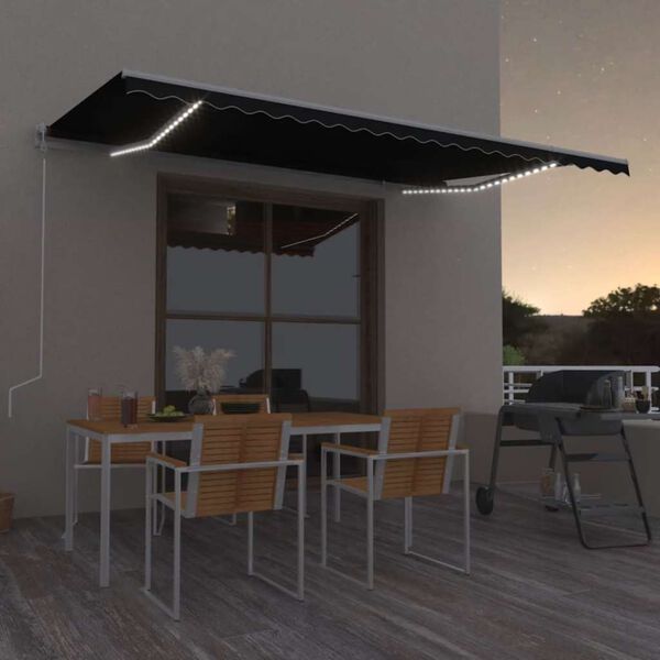 vidaXL Toldo autom&aacute;tico LED sensor de viento gris antracita 500x300 cm