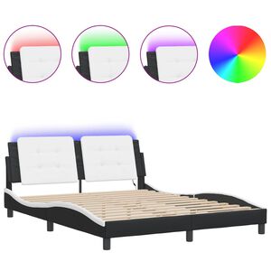 vidaXL Estructura de cama con LED sin colch&oacute;n Zadar negro blanco 160x200 cm