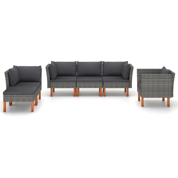 vidaXL Set de muebles de jard&iacute;n 6 pzas rat&aacute;n sint&eacute;tico eucalipto gris
