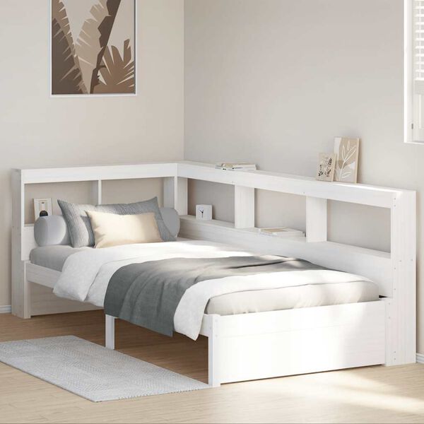 vidaXL Cama con estanter&iacute;a sin colch&oacute;n madera maciza blanco 90x200 cm