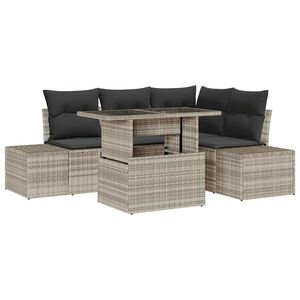 vidaXL Conjunto de sof&aacute; de jard&iacute;n 5 uds. Gris Claro rat&aacute;n sint&eacute;tico