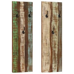 vidaXL Percheros de pared 2 uds madera maciza reciclada 36x3x110 cm