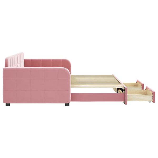 vidaXL Sof&aacute; cama nido con cajones terciopelo rosa 90x200 cm