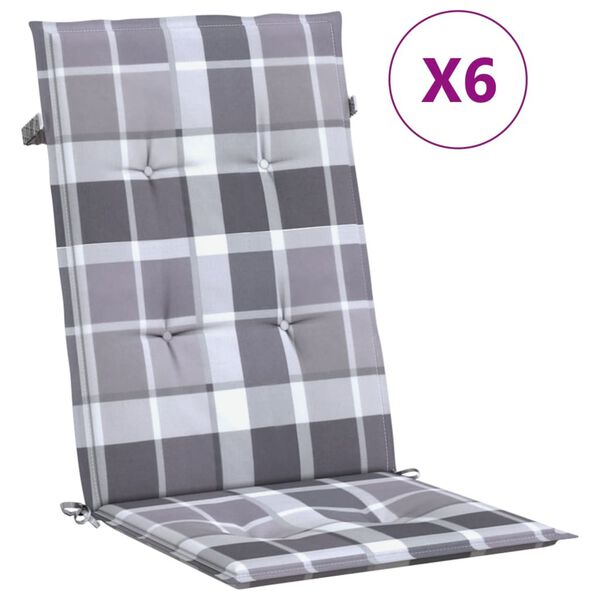 vidaXL Coj&iacute;n silla jard&iacute;n respaldo alto 6 uds cuadros gris 120x50x3 cm