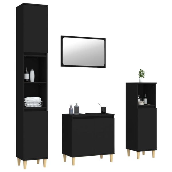 vidaXL Juego de muebles de ba&ntilde;o 4 pzas madera contrachapada negro