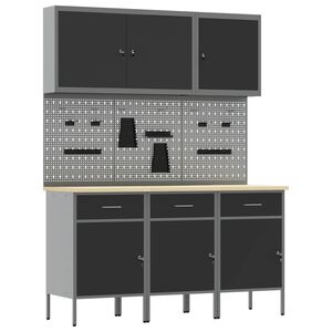 vidaXL Armario de trabajo 8 uds. Negro Madera Ingenierizada y Acero