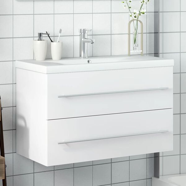 vidaXL Mueble de ba&ntilde;o con lavabo integrado blanco