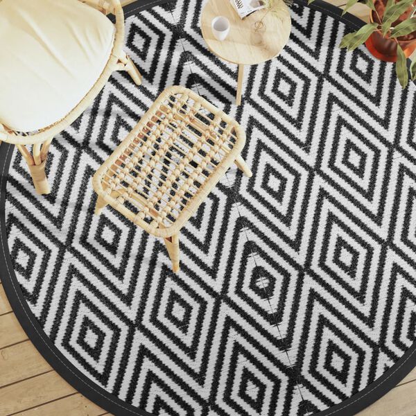 vidaXL Alfombra de exterior ARAKIL blanco y negro &Oslash;200 cm PP
