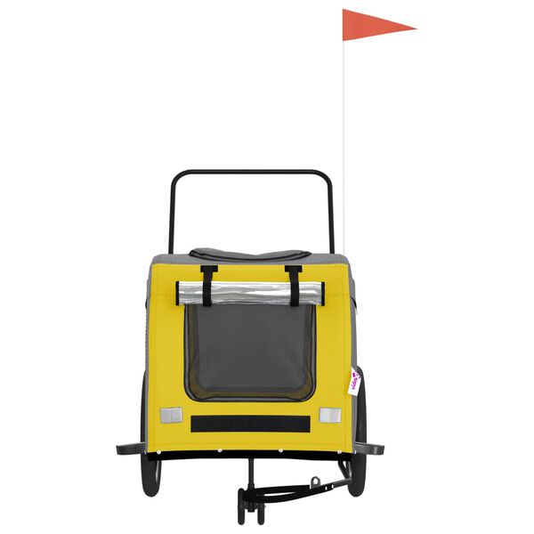 vidaXL Remolque de bicicleta mascotas hierro tela Oxford amarillo gris