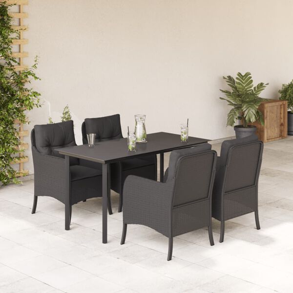vidaXL Set de muebles jard&iacute;n 5 pzas con cojines rat&aacute;n sint&eacute;tico negro