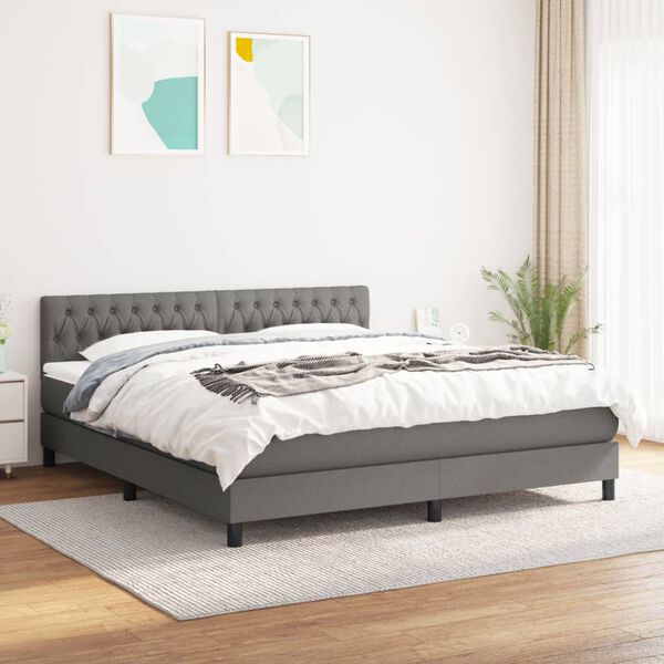 vidaXL Cama box spring con colch&oacute;n tela gris oscuro 180x200 cm