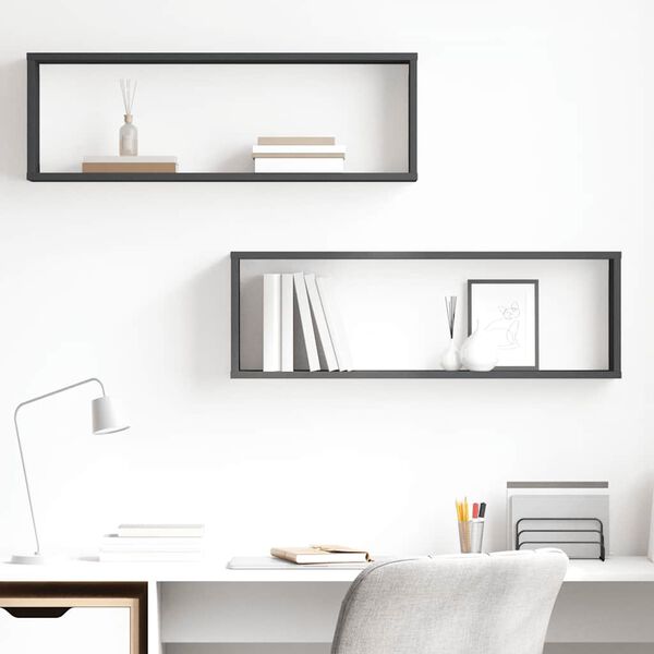 vidaXL Estantes cubo de pared 2 uds contrachapado gris 80x15x26,5 cm