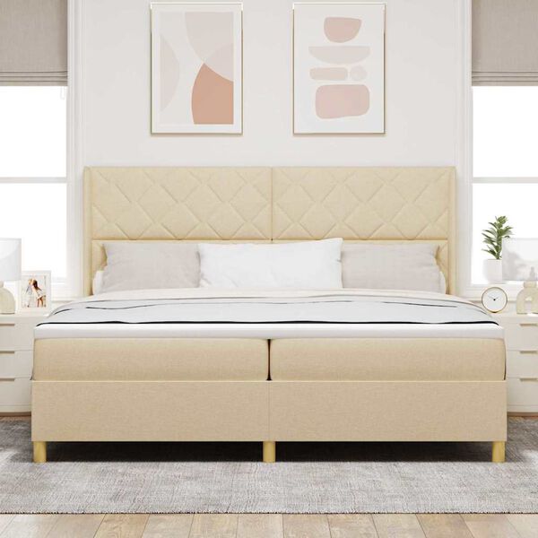 vidaXL Cama tipo Box Spring con colch&oacute;n Crema 200 x 200 cm tela