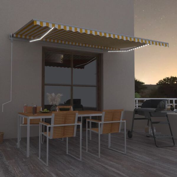 vidaXL Toldo retráctil manual con luz LED amarillo y blanco 500x300 cm
