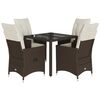 vidaXL Set comedor de jard&iacute;n 5 piezas y cojines rat&aacute;n sint&eacute;tico marr&oacute;n
