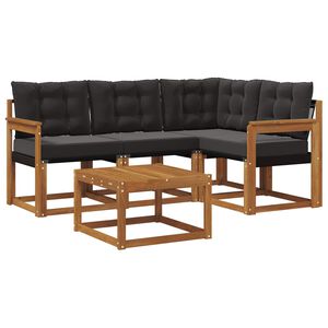 vidaXL Conjunto de sof&aacute;s de exterior con coj&iacute;n 5 pcs Natural y negro