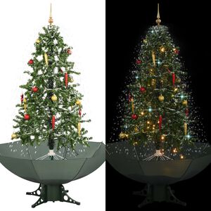 vidaXL &Aacute;rbol de Navidad con nieve con base en paraguas verde 170 cm
