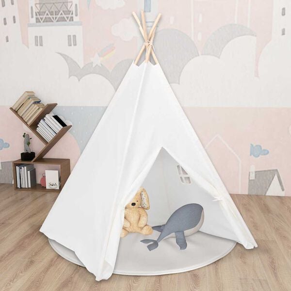 vidaXL Tienda tipi ni&ntilde;os y bolsa piel melocot&oacute;n blanco 120x120x150cm