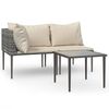 vidaXL Set de muebles de jard&iacute;n 3 pzas y cojines rat&aacute;n sint&eacute;tico gris