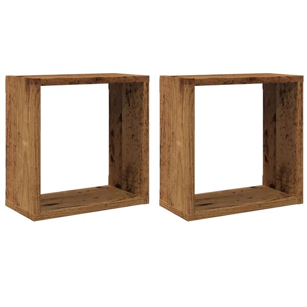 vidaXL Estantes cubo de pared 2 uds madera envejecida 30x15x30 cm