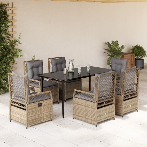 vidaXL Set comedor de jard&iacute;n 7 pzas con cojines rat&aacute;n sint&eacute;tico beige