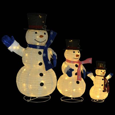 vidaXL Familia de muñecos de nieve de Navidad con LED tela lujosa